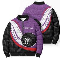 Personalised Aotearoa Lawn Bowls Bomber Puffer Jacket Maori and Silver Fern Sporty Style Purple Color LT03 - Polynesian Pride