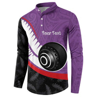 Personalised Aotearoa Lawn Bowls Button Sweatshirt Maori and Silver Fern Sporty Style Purple Color LT03 - Polynesian Pride