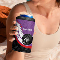 Personalised Aotearoa Lawn Bowls 4 in 1 Can Cooler Tumbler Maori and Silver Fern Sporty Style Purple Color LT03 - Polynesian Pride
