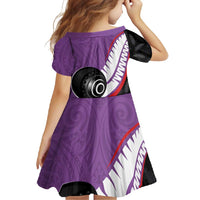 Personalised Aotearoa Lawn Bowls Family Matching Summer Maxi Dress and Hawaiian Shirt Maori and Silver Fern Sporty Style Purple Color LT03 - Polynesian Pride