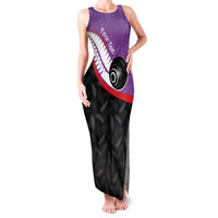 Personalised Aotearoa Lawn Bowls Family Matching Tank Maxi Dress and Hawaiian Shirt Maori and Silver Fern Sporty Style Purple Color LT03 Mom's Dress Purple - Polynesian Pride