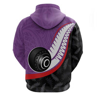 Personalised Aotearoa Lawn Bowls Hoodie Maori and Silver Fern Sporty Style Purple Color LT03 - Polynesian Pride