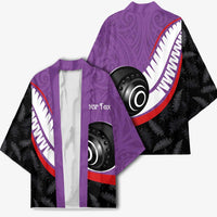 Personalised Aotearoa Lawn Bowls Kimono Maori and Silver Fern Sporty Style Purple Color LT03 - Polynesian Pride