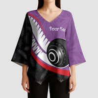 Personalised Aotearoa Lawn Bowls Kimono Sleeve Blouse Maori and Silver Fern Sporty Style Purple Color LT03 - Polynesian Pride