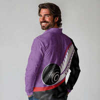 Personalised Aotearoa Lawn Bowls Long Sleeve Polo Shirt Maori and Silver Fern Sporty Style Purple Color LT03 - Polynesian Pride