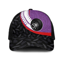 Aotearoa Lawn Bowls Mesh Trucker Cap Maori and Silver Fern Sporty Style Purple Color LT03 One Size Black Purple - Polynesian Pride