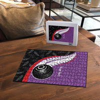 Personalised Aotearoa Lawn Bowls Puzzle Maori and Silver Fern Sporty Style Purple Color LT03 - Polynesian Pride