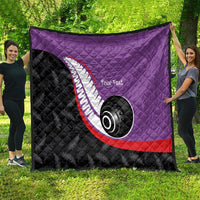 Personalised Aotearoa Lawn Bowls Quilt Maori and Silver Fern Sporty Style Purple Color LT03 - Polynesian Pride