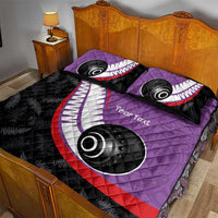 Personalised Aotearoa Lawn Bowls Quilt Bed Set Maori and Silver Fern Sporty Style Purple Color LT03 - Polynesian Pride