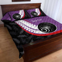 Personalised Aotearoa Lawn Bowls Quilt Bed Set Maori and Silver Fern Sporty Style Purple Color LT03 - Polynesian Pride