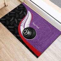 Personalised Aotearoa Lawn Bowls Rubber Doormat Maori and Silver Fern Sporty Style Purple Color LT03 - Polynesian Pride