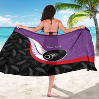 Personalised Aotearoa Lawn Bowls Sarong Maori and Silver Fern Sporty Style Purple Color LT03 - Polynesian Pride