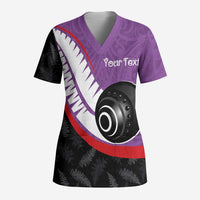 Personalised Aotearoa Lawn Bowls Scrub Top Maori and Silver Fern Sporty Style Purple Color LT03 Adult Purple - Polynesian Pride