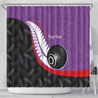 Personalised Aotearoa Lawn Bowls Shower Curtain Maori and Silver Fern Sporty Style Purple Color LT03 - Polynesian Pride
