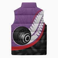 Personalised Aotearoa Lawn Bowls Sleeveless Puffer Jacket Maori and Silver Fern Sporty Style Purple Color LT03 - Polynesian Pride