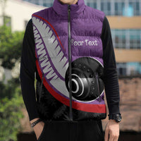 Personalised Aotearoa Lawn Bowls Sleeveless Puffer Jacket Maori and Silver Fern Sporty Style Purple Color LT03 - Polynesian Pride