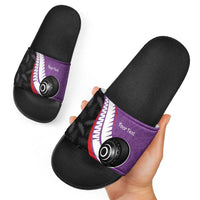 Personalised Aotearoa Lawn Bowls Slide Sandals Maori and Silver Fern Sporty Style Purple Color LT03 - Polynesian Pride