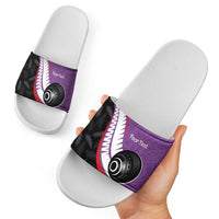 Personalised Aotearoa Lawn Bowls Slide Sandals Maori and Silver Fern Sporty Style Purple Color LT03 - Polynesian Pride