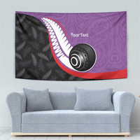 Personalised Aotearoa Lawn Bowls Tapestry Maori and Silver Fern Sporty Style Purple Color LT03 - Polynesian Pride