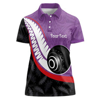 Personalised Aotearoa Lawn Bowls Women Polo Shirt Maori and Silver Fern Sporty Style Purple Color LT03 Female Purple - Polynesian Pride
