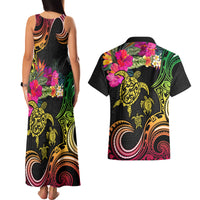Hawaii Turtle Day Couples Matching Tank Maxi Dress and Hawaiian Shirt Polynesian Tattoo and Hibiscus Flowers LT03 - Polynesian Pride
