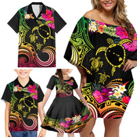 Hawaii Turtle Day Family Matching Off Shoulder Short Dress and Hawaiian Shirt Polynesian Tattoo and Hibiscus Flowers LT03 - Polynesian Pride