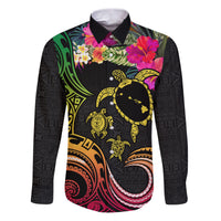 Hawaii Turtle Day Family Matching Puletasi and Hawaiian Shirt Polynesian Tattoo and Hibiscus Flowers LT03 Dad's Shirt - Long Sleeve Black - Polynesian Pride