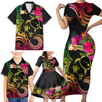 Hawaii Turtle Day Family Matching Short Sleeve Bodycon Dress and Hawaiian Shirt Polynesian Tattoo and Hibiscus Flowers LT03 - Polynesian Pride