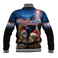 New Zealand and Australia Merry Christmas Baseball Jacket Kiwi Bird and Kangaroo Xmas Vibe LT03 - Polynesian Pride