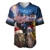 New Zealand and Australia Merry Christmas Baseball Jersey Kiwi Bird and Kangaroo Xmas Vibe LT03 Black - Polynesian Pride