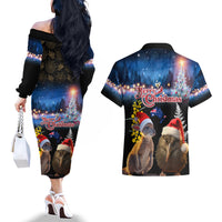 New Zealand and Australia Merry Christmas Couples Matching Off The Shoulder Long Sleeve Dress and Hawaiian Shirt Kiwi Bird and Kangaroo Xmas Vibe LT03 - Polynesian Pride