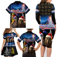 New Zealand and Australia Merry Christmas Family Matching Long Sleeve Bodycon Dress and Hawaiian Shirt Kiwi Bird and Kangaroo Xmas Vibe LT03 - Polynesian Pride
