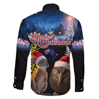 New Zealand and Australia Merry Christmas Family Matching Off Shoulder Short Dress and Hawaiian Shirt Kiwi Bird and Kangaroo Xmas Vibe LT03 - Polynesian Pride
