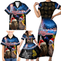 New Zealand and Australia Merry Christmas Family Matching Short Sleeve Bodycon Dress and Hawaiian Shirt Kiwi Bird and Kangaroo Xmas Vibe LT03 - Polynesian Pride