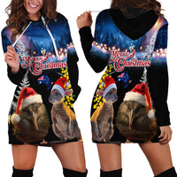 New Zealand and Australia Merry Christmas Hoodie Dress Kiwi Bird and Kangaroo Xmas Vibe LT03 - Polynesian Pride