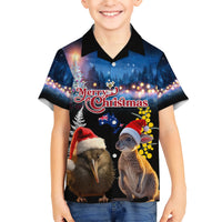 New Zealand and Australia Merry Christmas Kid Hawaiian Shirt Kiwi Bird and Kangaroo Xmas Vibe LT03 Kid Black - Polynesian Pride