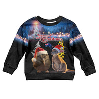 New Zealand and Australia Merry Christmas Kid Ugly Christmas Sweater Kiwi Bird and Kangaroo Xmas Vibe LT03 Kid Black - Polynesian Pride