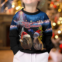 New Zealand and Australia Merry Christmas Kid Ugly Christmas Sweater Kiwi Bird and Kangaroo Xmas Vibe LT03 - Polynesian Pride