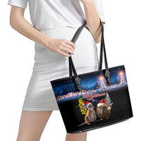 New Zealand and Australia Merry Christmas Leather Tote Bag Kiwi Bird and Kangaroo Xmas Vibe LT03 - Polynesian Pride