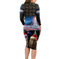 New Zealand and Australia Merry Christmas Long Sleeve Bodycon Dress Kiwi Bird and Kangaroo Xmas Vibe LT03 - Polynesian Pride