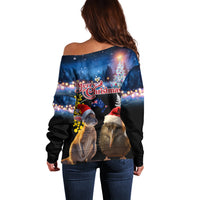 New Zealand and Australia Merry Christmas Off Shoulder Sweater Kiwi Bird and Kangaroo Xmas Vibe LT03 - Polynesian Pride