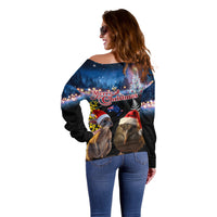 New Zealand and Australia Merry Christmas Off Shoulder Sweater Kiwi Bird and Kangaroo Xmas Vibe LT03 - Polynesian Pride