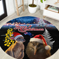New Zealand and Australia Merry Christmas Round Carpet Kiwi Bird and Kangaroo Xmas Vibe LT03 Black - Polynesian Pride
