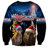 New Zealand and Australia Merry Christmas Sweatshirt Kiwi Bird and Kangaroo Xmas Vibe LT03 - Polynesian Pride