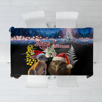 New Zealand and Australia Merry Christmas Tablecloth Kiwi Bird and Kangaroo Xmas Vibe LT03 Black - Polynesian Pride