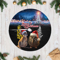 New Zealand and Australia Merry Christmas Tree Skirt Kiwi Bird and Kangaroo Xmas Vibe LT03 Casual Black - Polynesian Pride