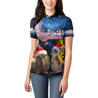 New Zealand and Australia Merry Christmas Women Polo Shirt Kiwi Bird and Kangaroo Xmas Vibe LT03 - Polynesian Pride