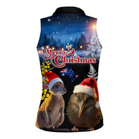 New Zealand and Australia Merry Christmas Women Sleeveless Polo Shirt Kiwi Bird and Kangaroo Xmas Vibe LT03 - Polynesian Pride