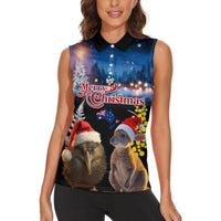 New Zealand and Australia Merry Christmas Women Sleeveless Polo Shirt Kiwi Bird and Kangaroo Xmas Vibe LT03 - Polynesian Pride