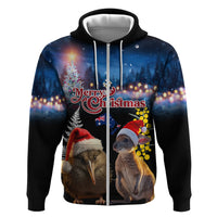 New Zealand and Australia Merry Christmas Zip Hoodie Kiwi Bird and Kangaroo Xmas Vibe LT03 Zip Hoodie Black - Polynesian Pride